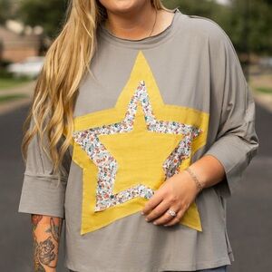 Gray and Yellow Star Women's Top